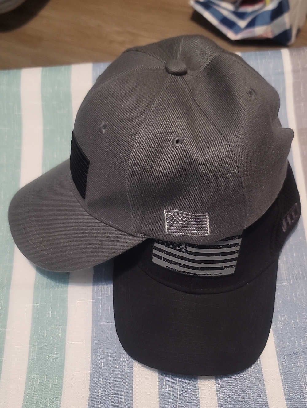 Gray and Black Baseball Caps with Flag Patch